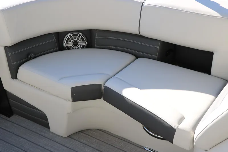 Slide: The Image of Luxurious seating on 2025 Sylvan G3 CLZ DH boat with integrated speaker. - 27