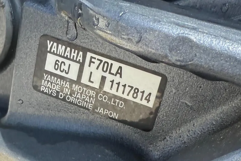 Slide: The Image of Yamaha F70LA engine label on 2023 Key West 1720 Center Console boat. - 24