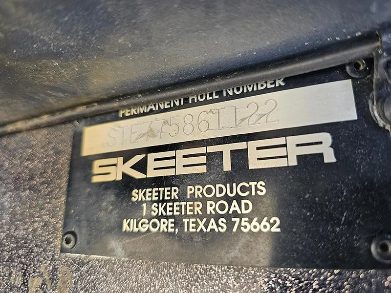 Slide: The Image of 2022 Skeeter ZX200 hull identification plate, Kilgore, Texas. - 26