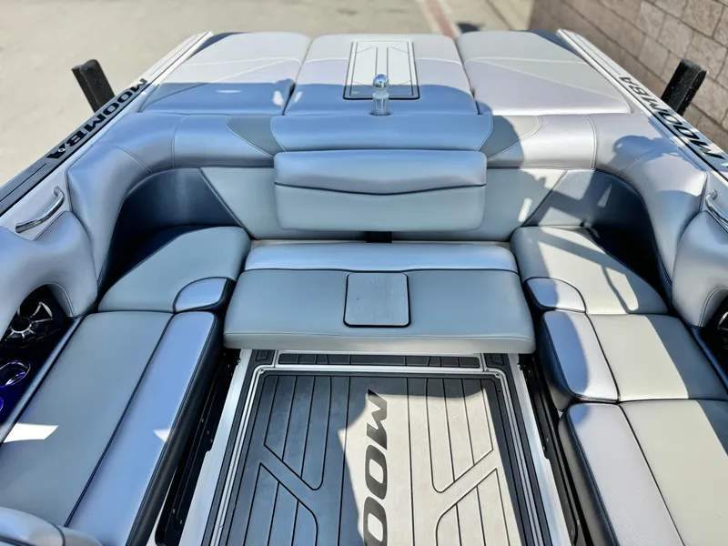 Slide: The Image of 2021 Moomba Craz boat interior with sleek seating and modern design. - 19
