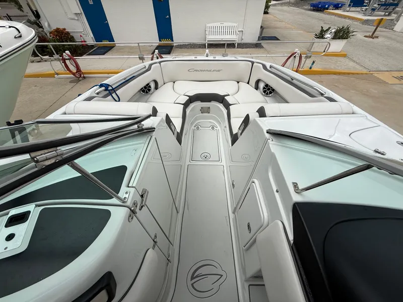 Slide: The Image of 2019 Crownline Eclipse E255 XS boat interior with spacious seating and sleek design. - 47