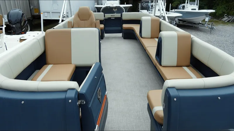 Slide: The Image of 2025 Tahoe Pontoon Aura 2185 Quad Lounger Triple with spacious seating and modern design. - 15