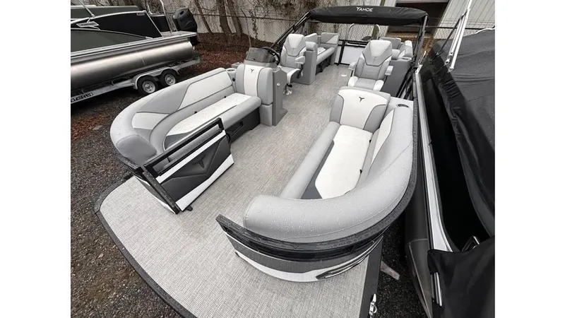 Slide: The Image of 2025 Tahoe Pontoon Sport 85 Quad Lounger with spacious seating and modern design. - 4
