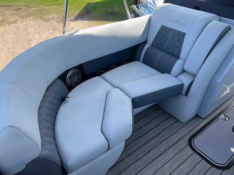 Slide: The Image of Luxurious seating on 2021 Harris FloteBote 230 Solstice pontoon boat, featuring elegant upholstery. - 23
