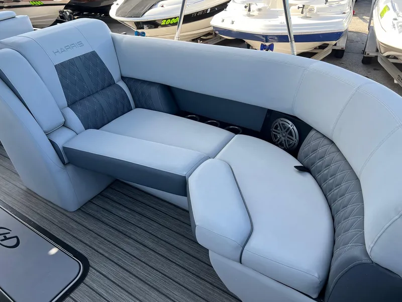 Slide: The Image of Luxurious seating on 2021 Harris FloteBote 230 Solstice pontoon boat, featuring elegant upholstery. - 24