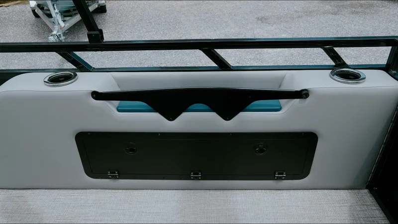 Slide: The Image of 2025 Tahoe Pontoon LTZ Versatile Rear Lounger, featuring sleek seating and cup holders. - 11