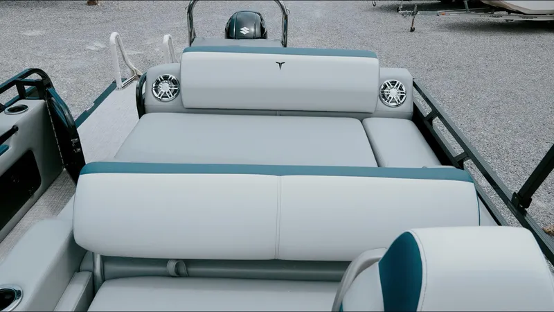 Slide: The Image of 2025 Tahoe Pontoon LTZ Versatile Rear Lounger with spacious seating and modern design. - 8
