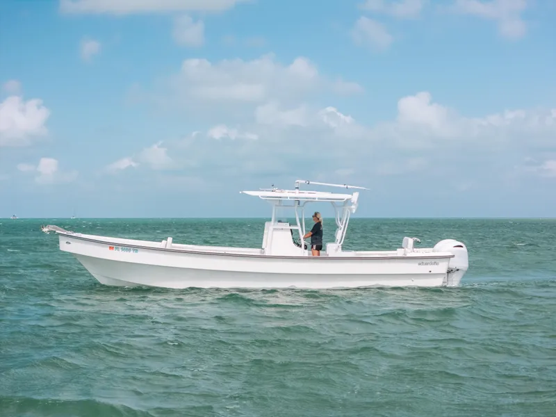 Slide: The Image of 2022 Panga Eduardoño Corvina boat on open sea under blue sky. - 0