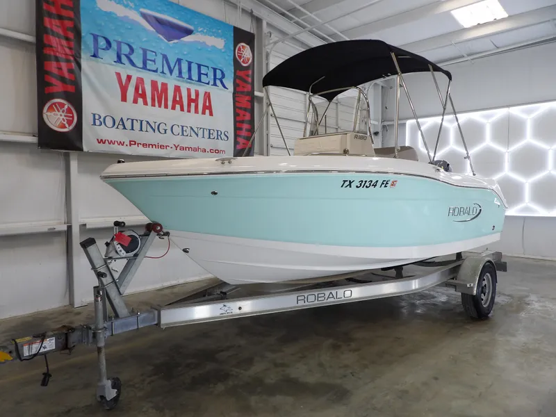 Slide: The Image of 2020 Robalo R180 boat on trailer at Premier Yamaha Boating Center. - 3