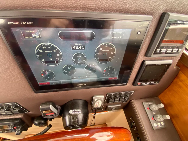 Slide: The Image of Dashboard of 2017 Cutwater C-28 boat with Garmin GPS and control instruments. - 25