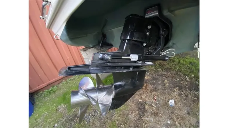 Slide: The Image of 1997 Rinker 266 Fiesta Vee boat propeller and stern drive detail. - 6