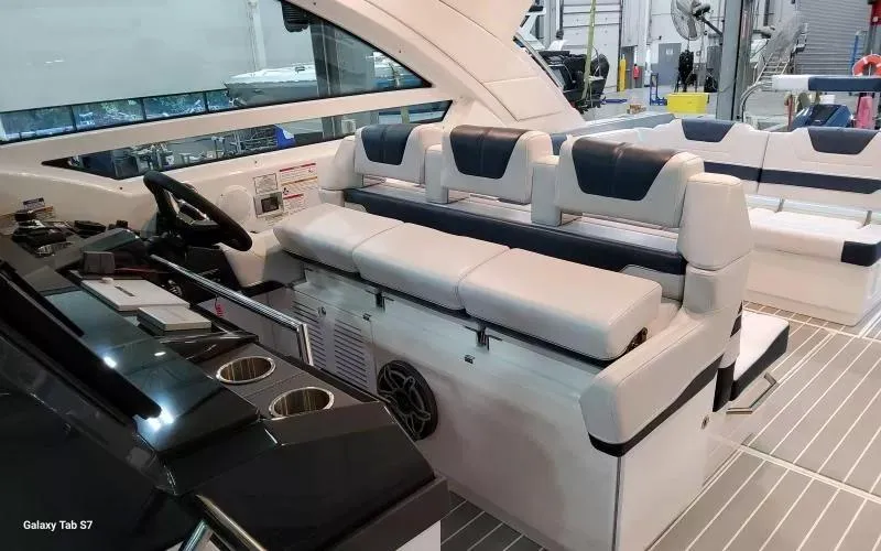 Slide: The Image of Luxury interior of 2025 Formula 400 Super Sport Crossover yacht with plush seating. - 20