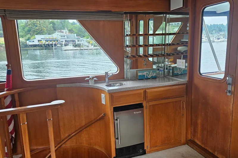 Slide: The Image of Bathroom interior of 1987 DeFever 53 POC yacht with sink and shower. - 45
