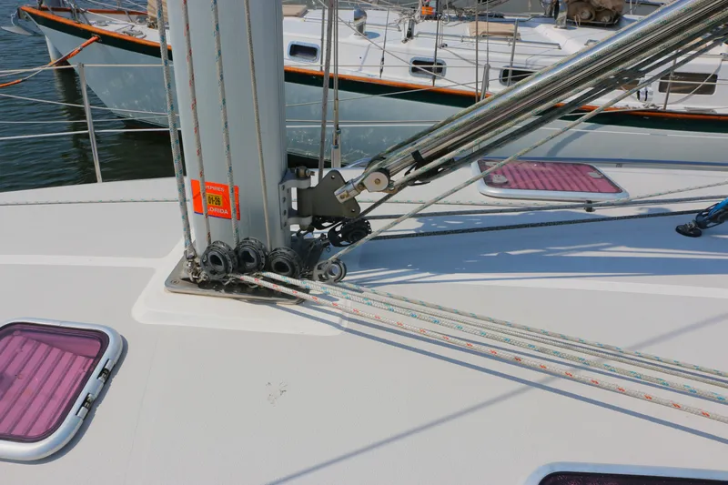 Slide: The Image of Sailboat deck with rigging details, Catalina 350, 2006 model. - 13
