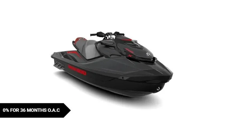 Slide: The Image of 2024 Sea-Doo GTR-X 300 jet ski, sleek black design, 0% financing for 36 months. - 4