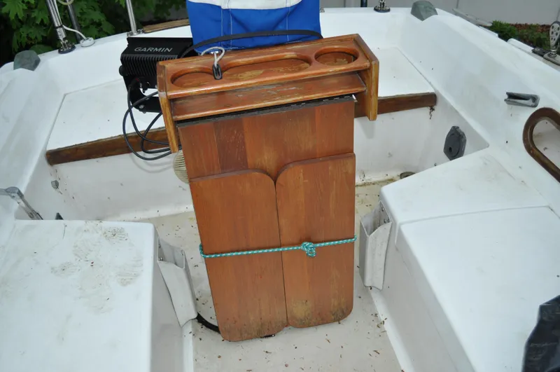 Slide: The Image of Cockpit of 1984 Catalina 36 Tall Rig sailboat with wooden hatch cover. - 20