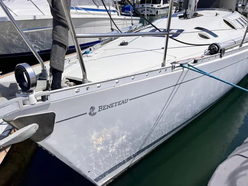 Slide: The Image of Beneteau First 41s5 sailboat, 1990 model, docked in marina, side view. - 13