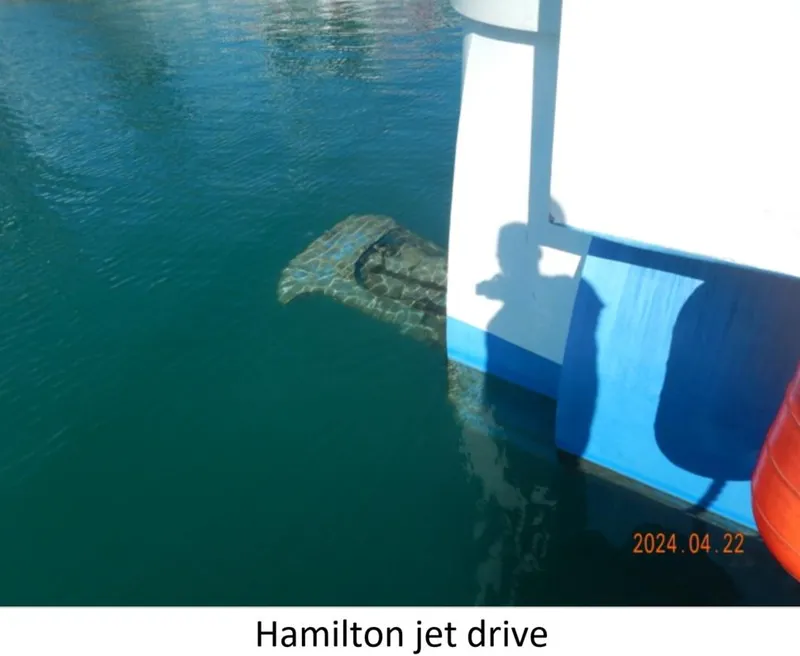 Slide: The Image of Custom 2010 Semi Sub Power Catamaran with Hamilton jet drive in water. - 25