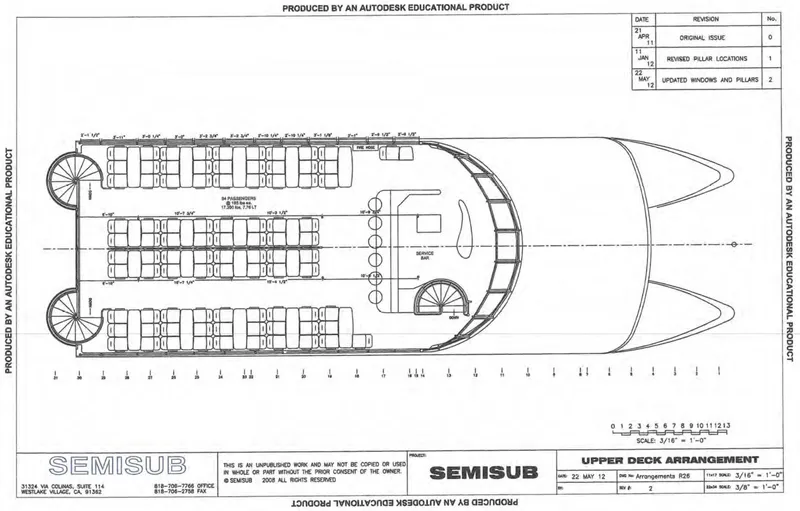 Slide: The Image of Blueprint of 2010 Custom Semi Sub Power Catamaran upper deck layout. - 27