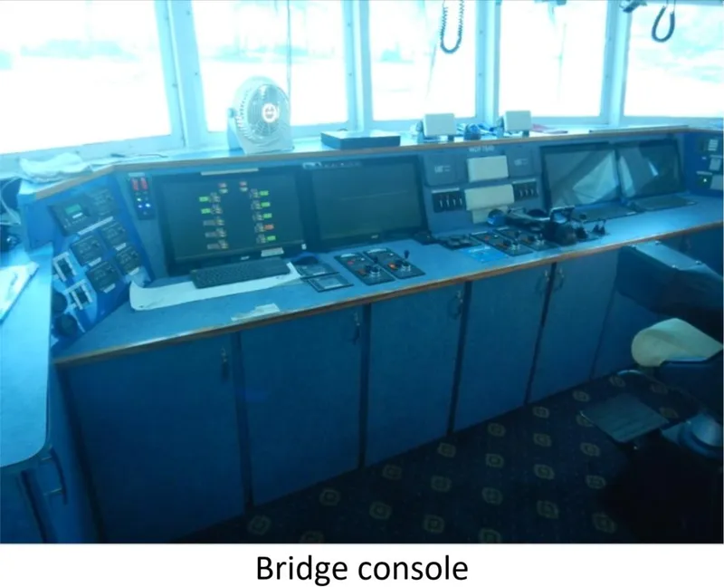 Slide: The Image of Bridge console of 2010 Custom Semi Sub Power Catamaran with navigation equipment. - 9