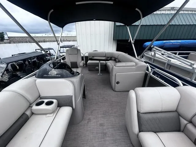 Slide: The Image of 2022 Sun Tracker PARTY BARGE® 20 DLX pontoon boat with spacious seating and canopy. - 12