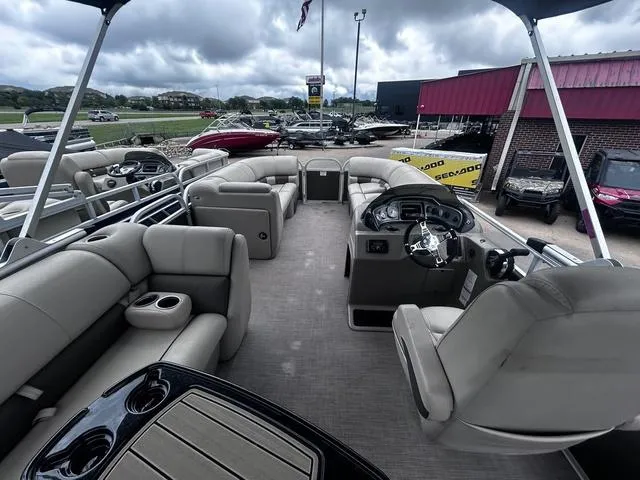 Slide: The Image of 2022 Sun Tracker PARTY BARGE® 20 DLX pontoon boat with spacious seating and modern controls. - 16