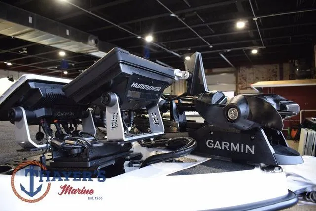 Slide: The Image of 2023 Bass Cat Puma STS boat with Garmin and Humminbird electronics at Thayer's Marine. - 16