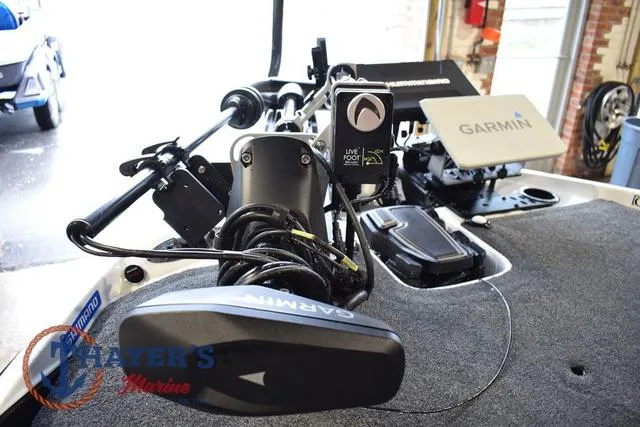 Slide: The Image of 2023 Bass Cat Puma STS boat with Garmin electronics and trolling motor setup. - 40