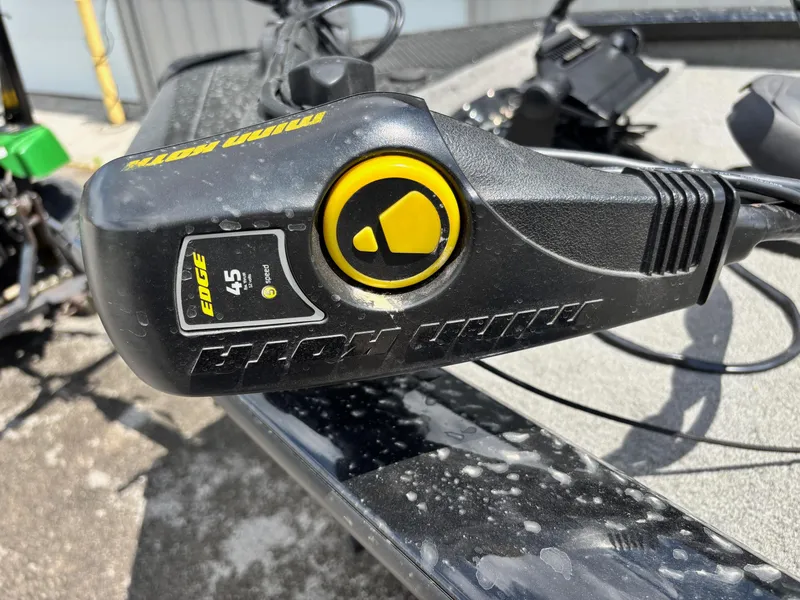 Slide: The Image of Close-up of a Minn Kota Edge trolling motor on a 2012 Bass Tracker PRO TEAM 190 boat. - 2