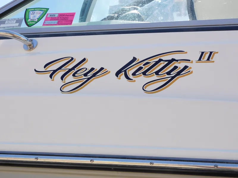 Slide: The Image of 2011 Monterey 260 SCR boat with "Hey Kitty II" name on the side. - 19