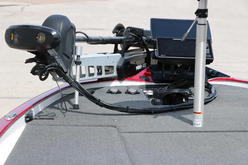 Slide: The Image of 2019 Skeeter FX20 boat deck with advanced fishing electronics and trolling motor. - 21