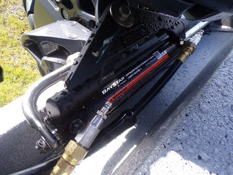 Slide: The Image of BayStar hydraulic steering system on 2025 Xpress H20BAY boat, close-up view. - 3