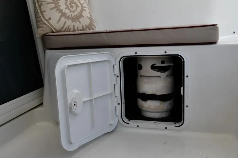 Slide: The Image of Storage compartment with propane tank on 2014 Fountaine Pajot Mahe 36 Evolution catamaran. - 22