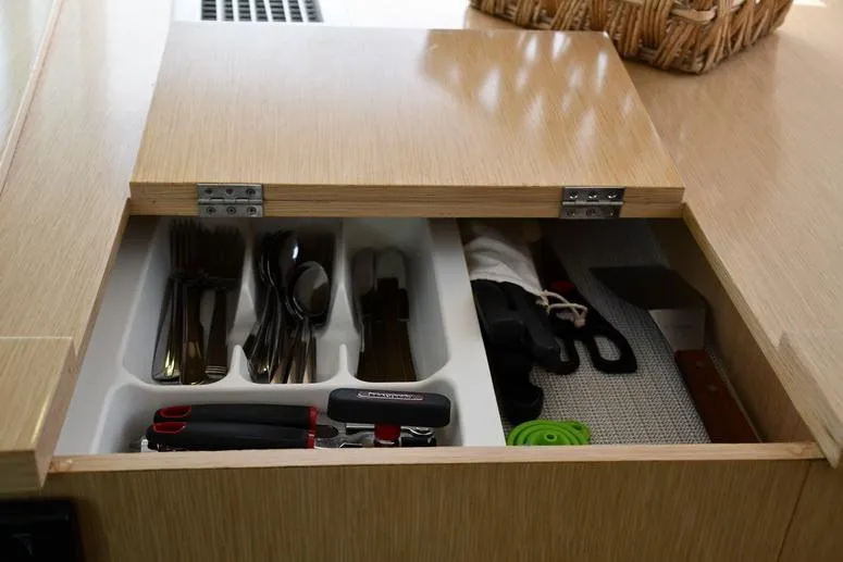 Slide: The Image of Drawer with utensils and tools on a 2014 Fountaine Pajot Mahe 36 Evolution yacht. - 48