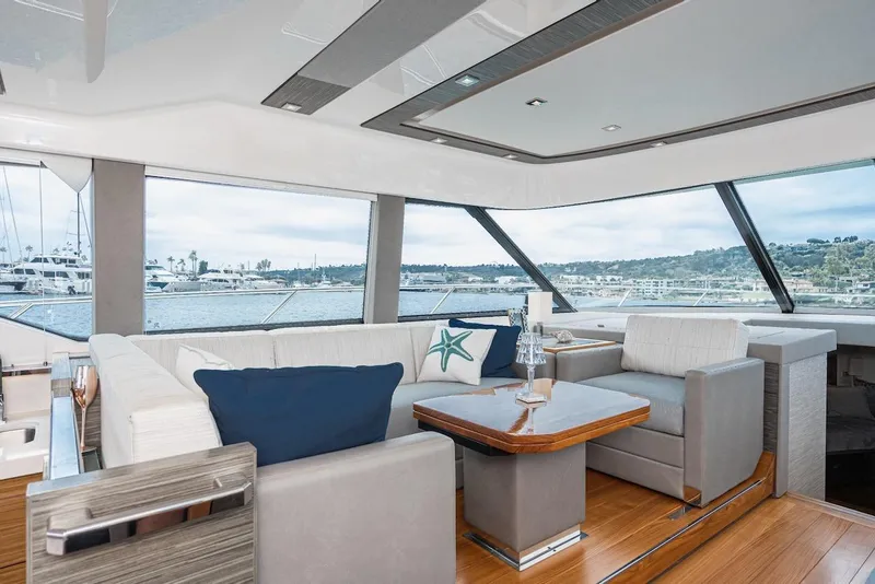 Slide: The Image of Luxurious interior of 2019 Tiara Yachts F 53 with elegant seating and scenic views. - 46