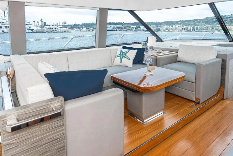 Slide: The Image of Luxurious interior of 2019 Tiara Yachts F 53 with elegant seating and scenic views. - 47