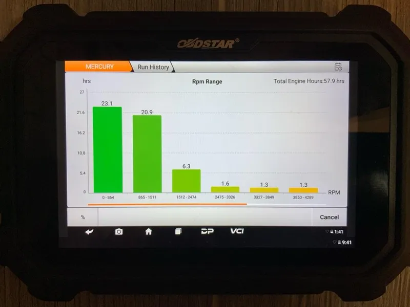 Slide: The Image of Digital display showing engine RPM history for Tracker Pro Team 175 TXW, 2016 model. - 2