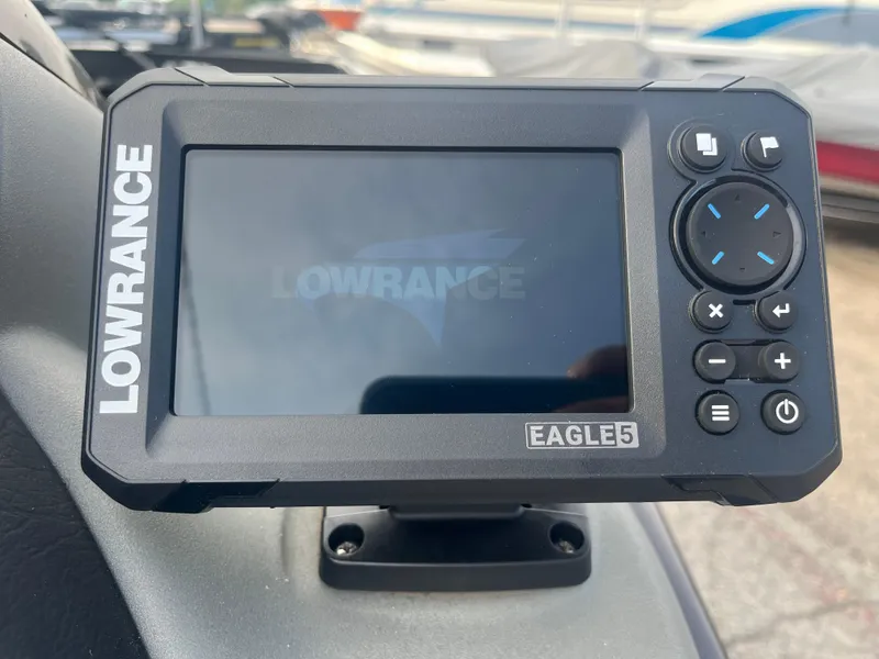 Slide: The Image of Lowrance Eagle 5 fish finder on 2016 Tracker Pro Team 175 boat dashboard. - 26