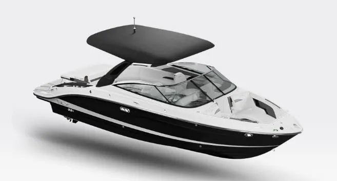 Slide: The Image of 2026 Sea Ray SLX 280 boat with sleek design and black canopy. - 13
