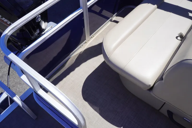 Slide: The Image of 2022 Sun Tracker Party Barge 18 DLX interior seating and railing detail. - 21