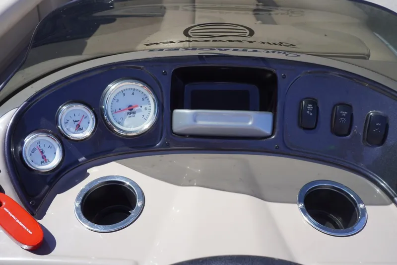 Slide: The Image of Dashboard of 2022 Sun Tracker Party Barge 18 DLX with gauges and controls. - 35