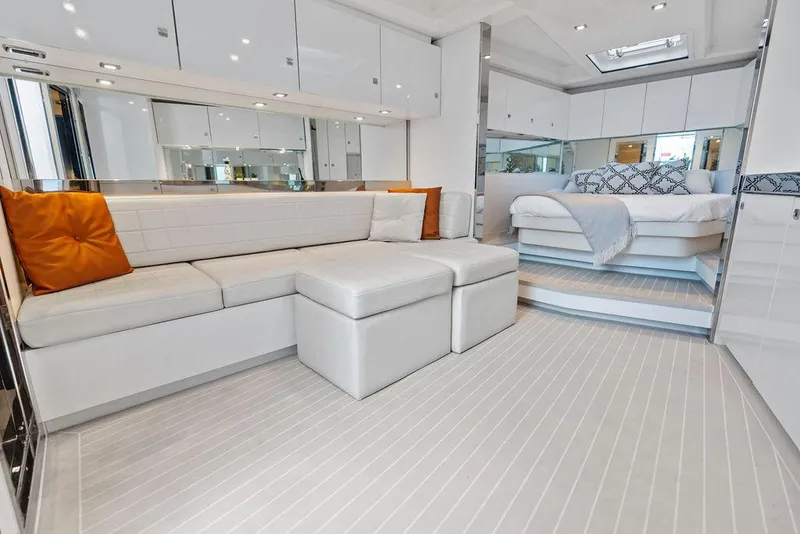 Slide: The Image of Luxurious interior of 2015 VanDutch 55 yacht with white seating and modern decor. - 40