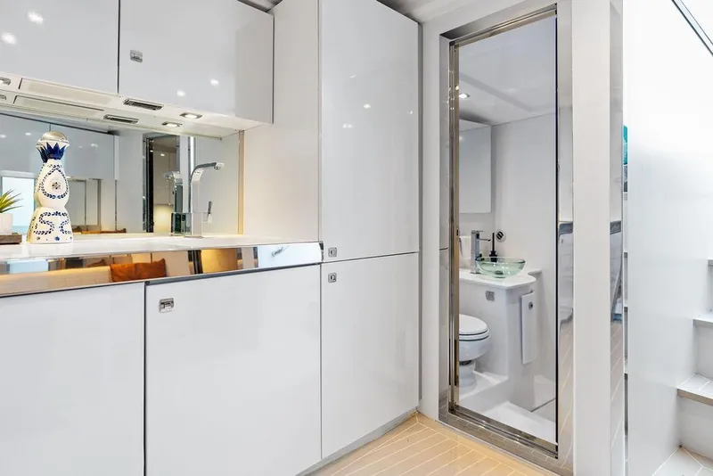 Slide: The Image of Luxurious interior of 2015 VanDutch 55 yacht featuring modern kitchen and bathroom. - 43