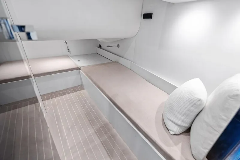 Slide: The Image of Interior cabin of 2015 VanDutch 55 yacht, featuring sleek design and comfortable seating. - 45