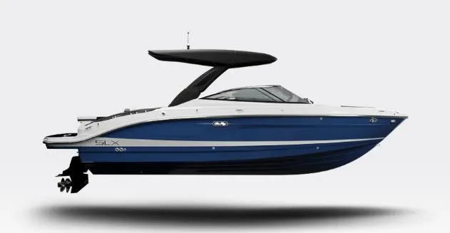 Slide: The Image of 2026 Sea Ray SLX 260 boat, sleek design, blue and white color scheme. - 13