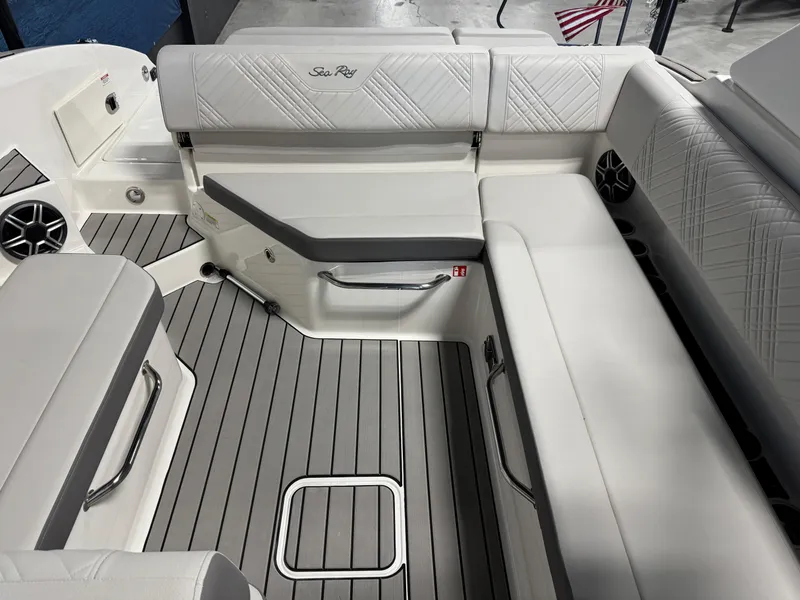 Slide: The Image of Luxurious interior of 2026 Sea Ray SDX 270 boat with sleek seating and modern design. - 7