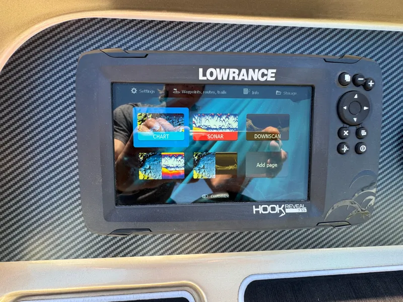 Slide: The Image of Lowrance Hook Reveal fish finder on 2023 Massimo Marine P24 boat dashboard. - 20