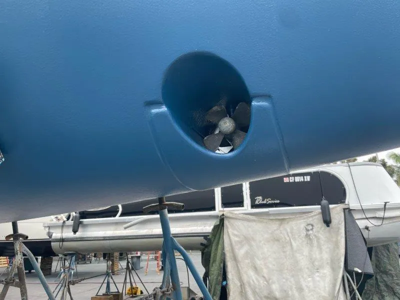 Slide: The Image of Bow thruster on a 2020 Beneteau Oceanis 41.1 sailboat in dry dock. - 48