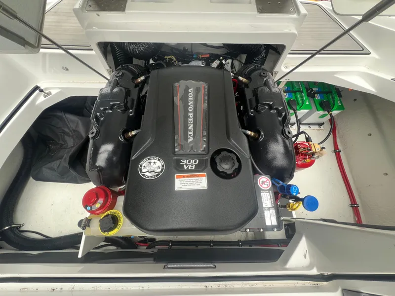 Slide: The Image of 2023 Cobalt CS22 engine compartment featuring a Volvo Penta 300 V8 engine. - 21