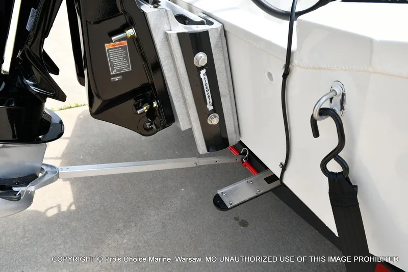 Slide: The Image of 2025 Ranger RT198P Cup Equipped boat transom with motor mount and hardware details. - 14